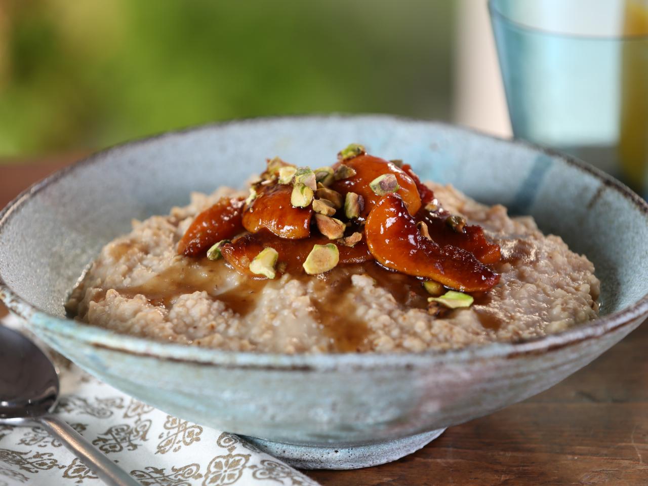 Lightly Toasted Overnight Steel-Cut Oatmeal with Honey-Roasted Apricots and  Pistachios Recipe, Bobby Flay