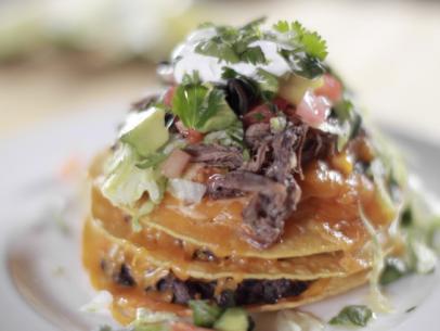 Tostadas with mouthwatering brisket made by Ree Drummond, as seen on Food Network's The Pioneer Woman, Season 4.