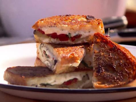 Grilled Eggplant and Fresh Mozzarella on Ciabatta with Roasted Pepper Relish