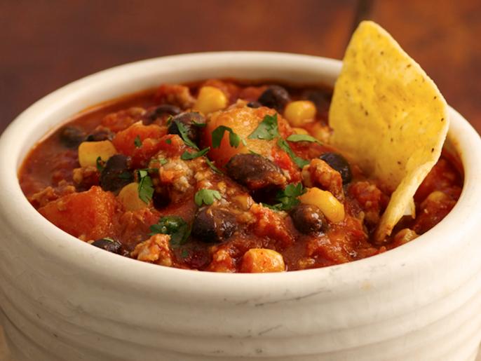 TexMex Turkey Chili with Black Beans, Corn and Butternut Squash Recipe