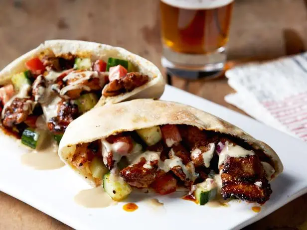 Chicken Shawarma with Tomato Cucumber Relish and Tahini Sauce