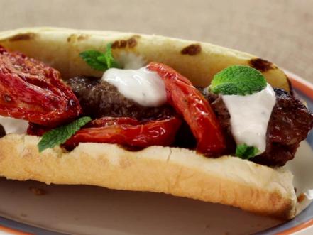 Kefta Dog with Roasted Tomatoes, Ballpark Style Recipe | Jeff Mauro ...