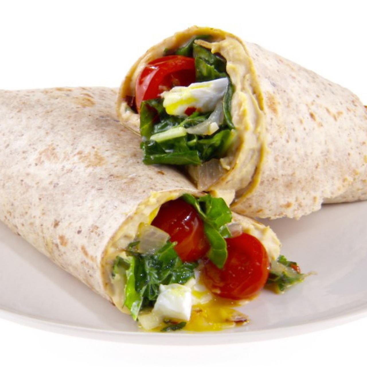 Egg, Kale, and Tomato Breakfast Wraps with Hummus Recipe