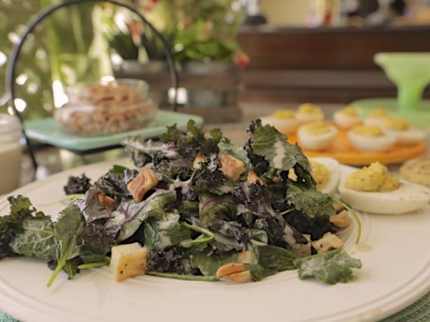 Kale, Roasted Celery Root, Deviled Eggs and Spiced Almond Salad