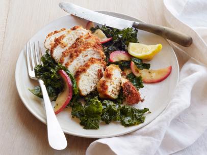 Almond Fried Chicken with Roasted Kale and Apples Recipe | Food Network