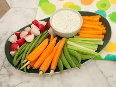 Goat Cheese and Hard Boiled Egg Dip with Spring vegetables for dipping, as seen on the Food Network's The Kitchen, Season 2.
