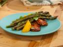 Roasted Ginger Asparagus with Pan Seared Pasilla Rubbed Cheese prepared by Marcela Valladolid, as seen on the Food Network's The Kitchen, Season 2.