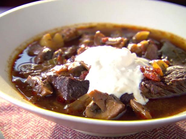 Beef Stew with Red Wine, Mushrooms and Horseradish Cream