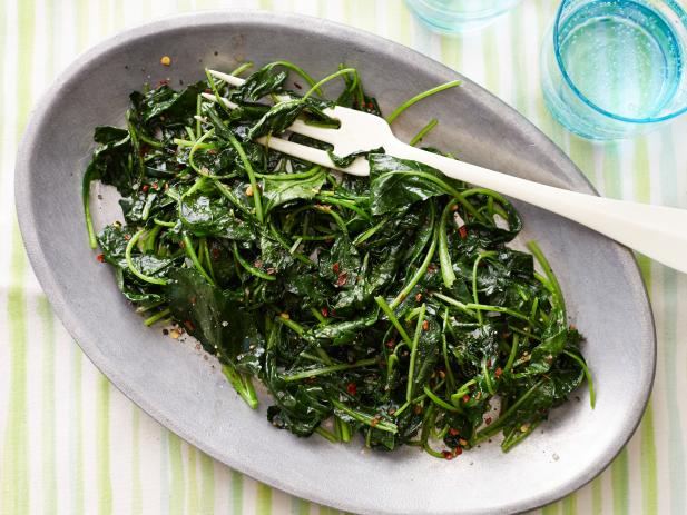 Food Network Kitchen's Healthy Spiced Citrus Baby Kale for Healthy Vegetable Side Dishes as seen on Food Network