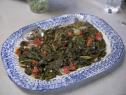 Braised Kale And Tomatoes as seen on Food Network's Farmhouse Rules, Season 2.