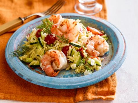Greek Orzo and Grilled Shrimp Salad with Mustard-Dill Vinaigrette