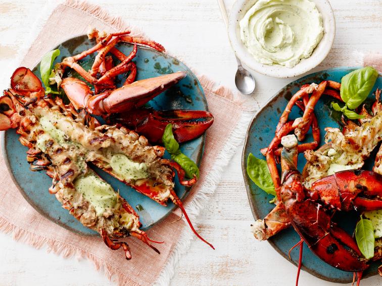 Grilled Lobster Smothered in Basil Butter Recipe Bobby Flay Food
