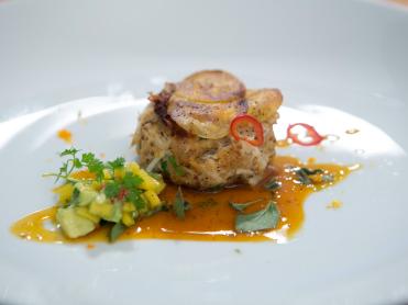 Crab Cakes with Mango-Avocado Relish and Sour Orange Sauce Recipe