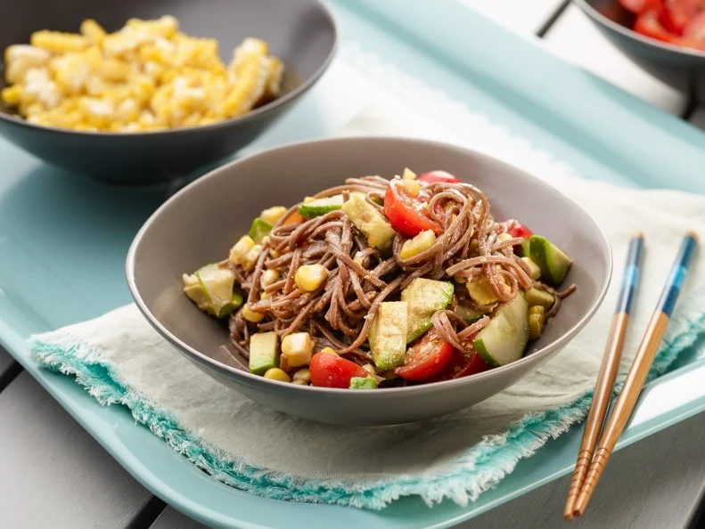 Chef Name: Food Network KitchenFull Recipe Name: Cold Soba Noodle Salad with Creamy Sesame DressingTalent Recipe: FNK Recipe: Food Networks Kitchenâ  s Cold Soba Noodle Salad with Creamy Sesame Dressing, as seen on Foodnetwork.comProject: Foodnetwork.com, SUMMER/APPETIZERS/PASTAShow Name: Food Network / Cooking Channel: Food Network