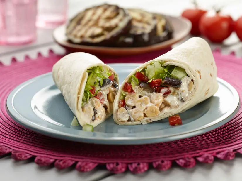 Chef Name: Food Network KitchenFull Recipe Name: Grilled Eggplant Chickpea WrapsTalent Recipe: FNK Recipe: Food Network Kitchenâ  s Grilled Eggplant Chickpea Wraps, as seen on Foodnetwork.comProject: Foodnetwork.com, SUMMER/APPETIZERS/PASTAShow Name: Food Network / Cooking Channel: Food Network