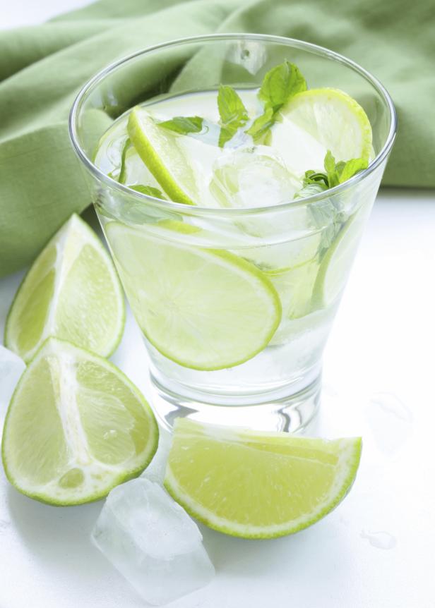 Mojito cocktail with lime, mint and ice
