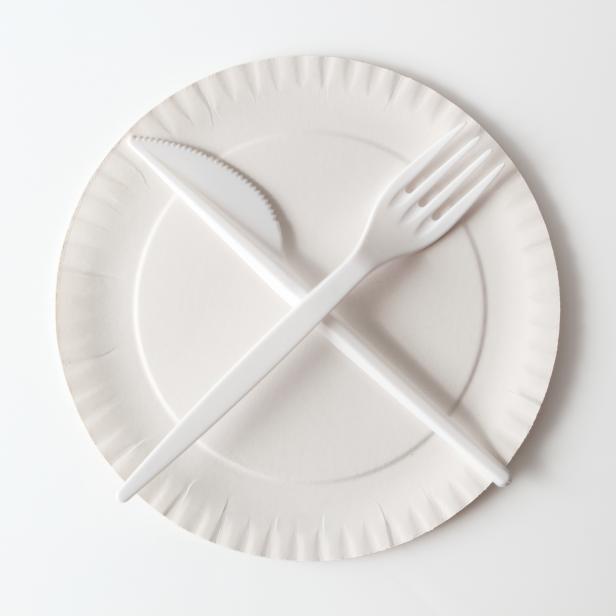 paper plate and plastic utensils