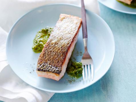 Sorrel Pistachio Pesto with Seared Salmon