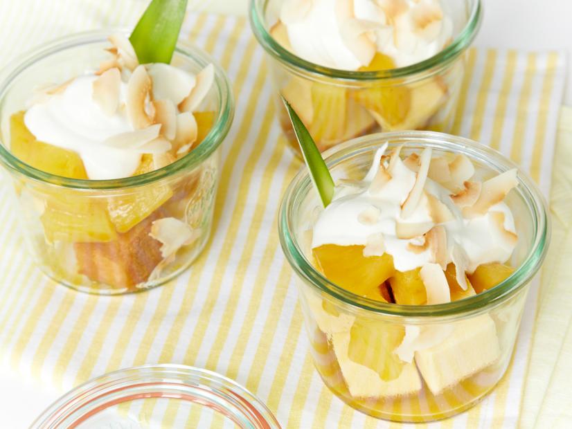 Genevieve Ko's Pineapple-Mango Ambrosia Trifle for Welch's, as seen on Food Network.