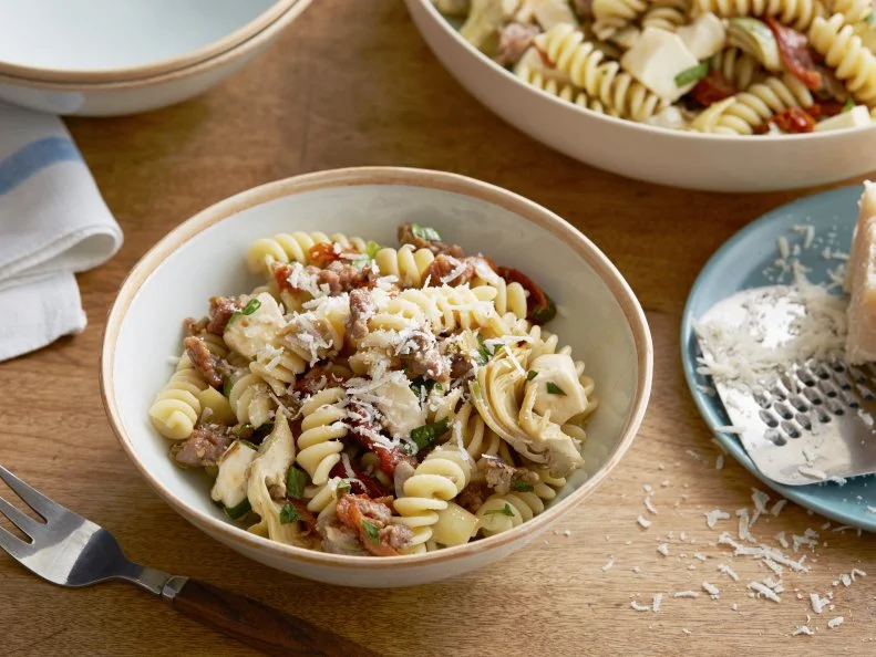 Cooking Channel 
Fusilli Sausage Artichokes Sun Dried Tomatoes
Easy Everyday Pastas