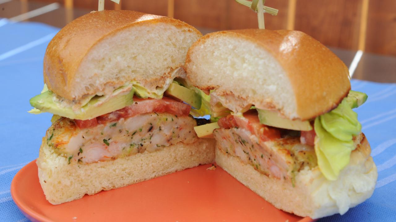 Shrimp Burgers with Old Bay Mayo Recipe, Katie Lee Biegel