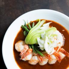 El Naranjo, Mole amarillo, with shrimp, w/ chayotes and green beans, marinated green chiles and spring onions