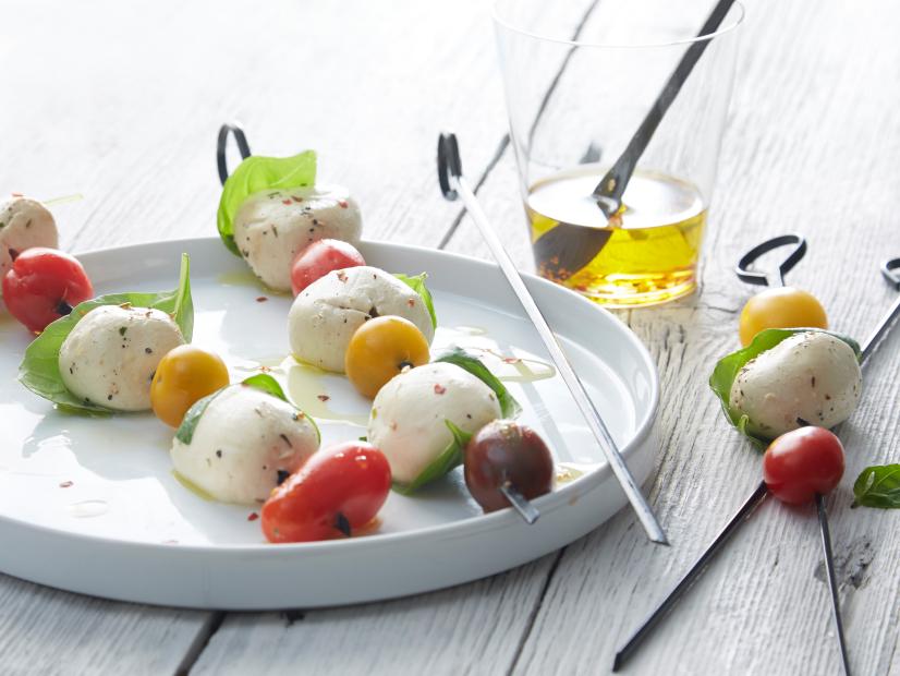 Mozzarella, Cherry Tomato and Basil Skewers, developed by the Food Network Kitchens