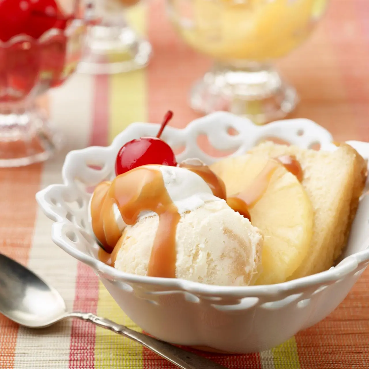 Homemade Pineapple Upside-Down Sundae with Caramel Swirl