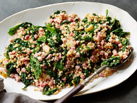 Mustard Greens and Ham with Toasted Couscous Recipe | Food Network ...