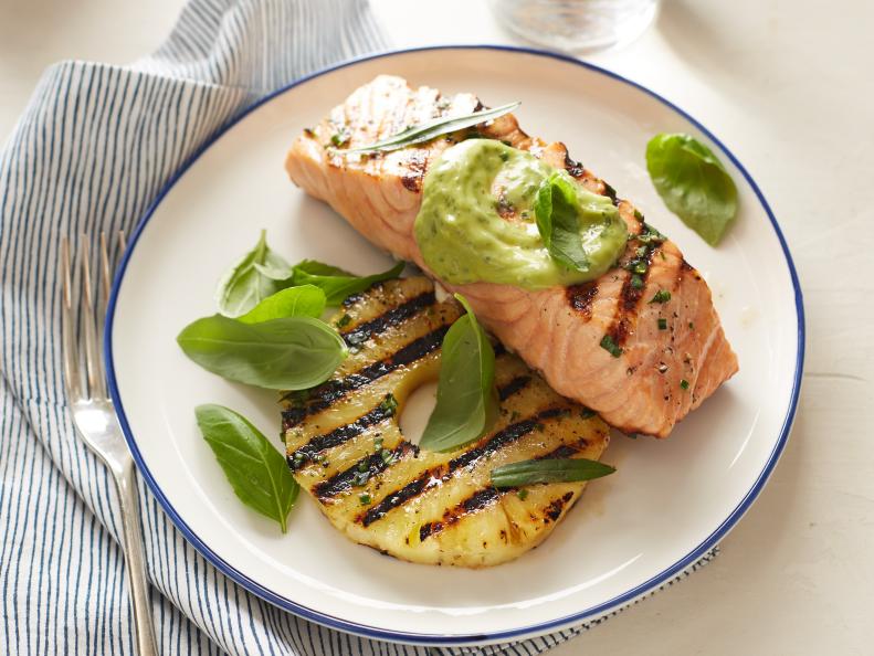 Giada De Laurentis's Grilled Salmon and Pineapple Avocado dressing as seen on Food Network