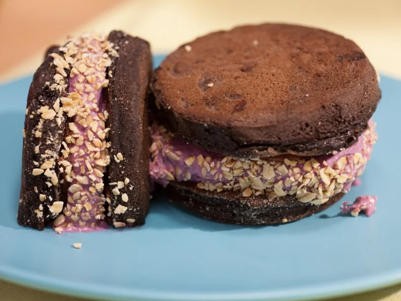 Black Forest Pancakes Ice Cream Sandwich, made by Geoffrey Zakarian, as seen on Food Network's The Kitchen, Season 2.