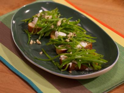 Geoffrey Zakarian's Snow Pea and Ricotta Crostini, as seen on Food Network's The Kitchen, Season 2.