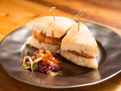 Chef Bobby Flay's fried chicken sandwich,that will be blind taste tested to determine if he has beaten Neil Fraser, as seen on Food Network's Beat Bobby Flay, Season 2.