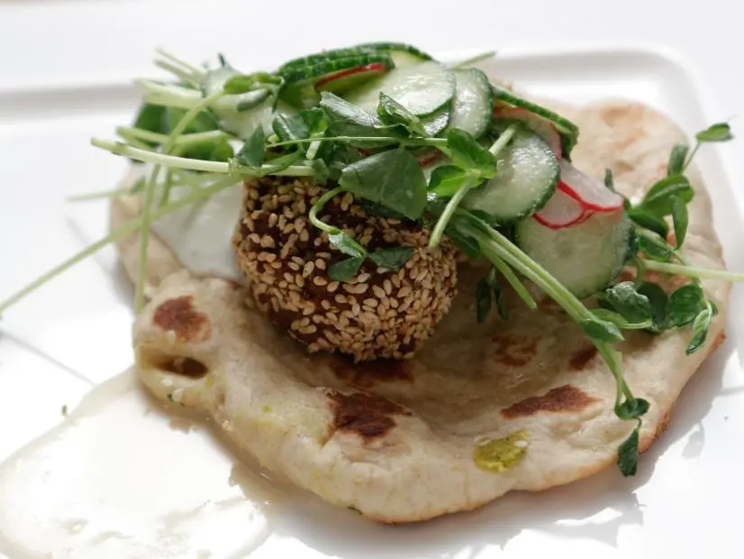 Chef Ashurina Younan's Falafel Sandwich make from an old family recipe, as seen on Beat Bobby Flay, Season 2.