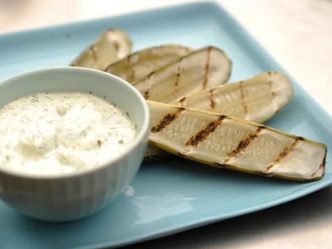 Grilled Pickles with Dill Mustard Dipping Sauce