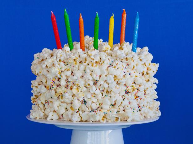 Cake completely covered in sweet popcorn Kettlecorn