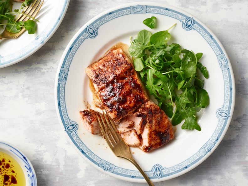 Katie Lee's Brown Sugar Spiced Salmon for the Quick and Easy episode of The Kitchen, as seen on Food Network.