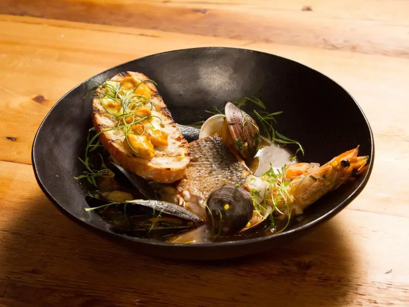 Bouillabaisse prepared by contestant Jason Fullilove, as seen on Food Network's Beat Bobby Flay, Season 3.