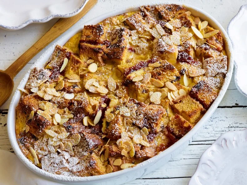 PANETTONE FRENCH TOAST CASSEROLEFood Network KitchenFood NetworkButter, Panettone, Cherry Jam, Cream Cheese, HalfandHalf,Eggs, Sugar, Vanilla Extract,Cinnamon, Kosher Salt, Sliced Almonds, Confectionersâ   Sugar