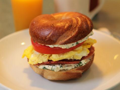 Jersey Ham, Egg, Bagel and Herb Cream Cheese Breakfast Sandwich