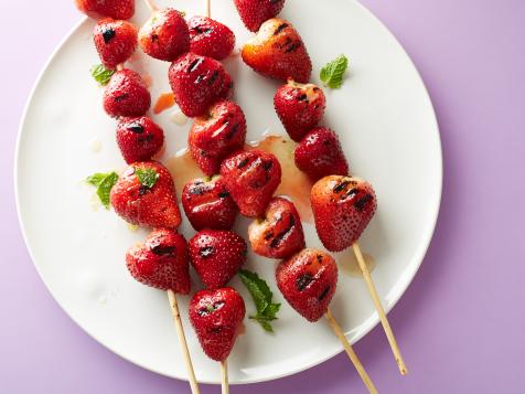 Grilled Strawberry Kebabs with Lemon-Mint Sauce
