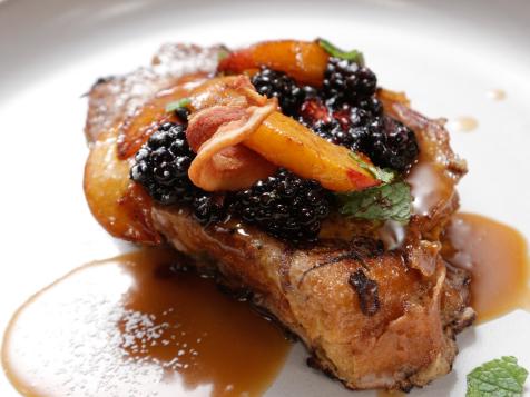 Stuffed French Toast with Pickled Peaches and Bourbon Caramel