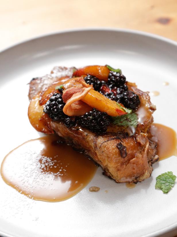 Stuffed French Toast with Pickled Peaches and Bourbon Caramel_image