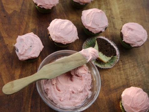 Neapolitan Cupcakes with Strawberry Buttercream