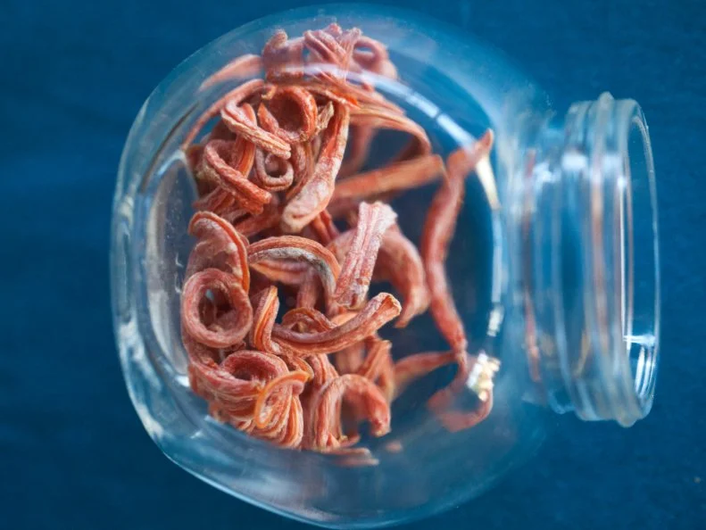 dehydrated baby carrots in a storage jar