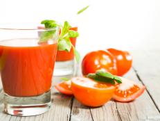 Delicious tomato juice served in glasses