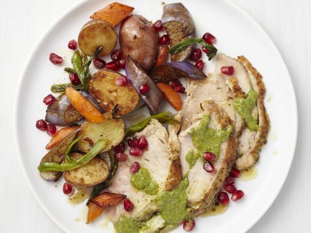 Pomegranate Turkey with Roasted Vegetables Recipe | Food Network ...