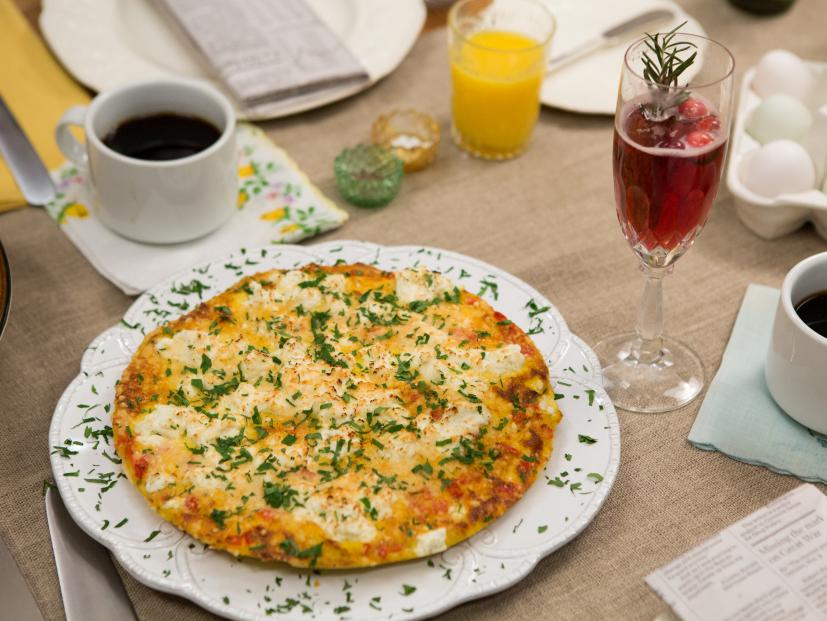 A Goat Cheese and Red Pepper Frittata, as seen on Cooking Channel's Dinner At Tiffani's, Season 1.