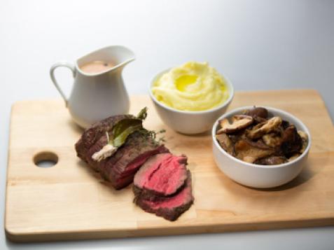 Roasted Chateaubriand with Red Wine-Mushroom Reduction and Pommes Puree