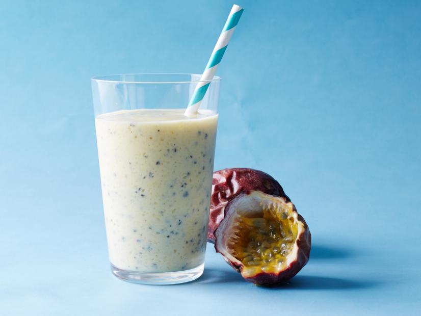 Food Network Kitchen's Passion Fruit Mango Smoothie, as seen on Food Network.